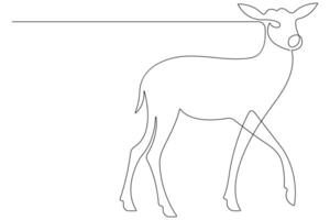 Continuous one line art drawing of wild animal deer outline illustration vector