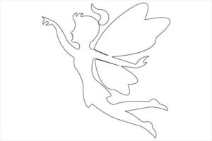 Fairy continuous one line art drawing of outline vector