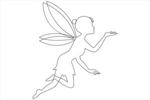 Fairy continuous one line art drawing of outline vector