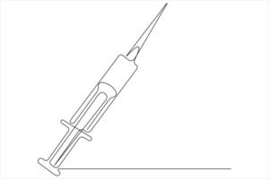 One continuous line drawing of medical disposable plastic syringe with needle applicable for vaccine injection vector