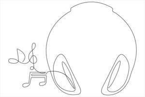 Headphones with music notes continuous one line drawing of musical symbol and vector