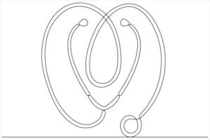 Continuous one line art drawing of stethoscope with love shape outline vector