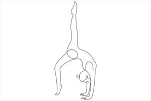 Continuous one line art drawing of man doing exercise in yoga pose outline illustration vector