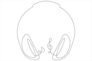 Headphones with music notes continuous one line drawing of musical symbol and vector