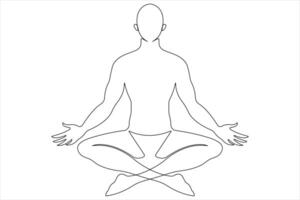 Continuous one line art drawing of man doing exercise in yoga pose outline illustration vector