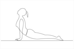 Continuous one line art drawing of man doing exercise in yoga pose outline illustration vector