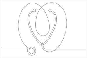 Continuous one line art drawing of stethoscope with love shape outline vector