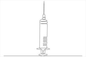 uno continuo línea dibujo de médico desechable el plastico jeringuilla con aguja aplicable para vacuna inyección vector