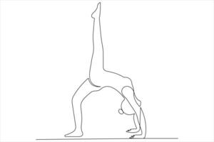 Continuous one line art drawing of man doing exercise in yoga pose outline illustration vector