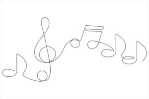 Multiple musical notes continuous one line art musical symbols and outline vector