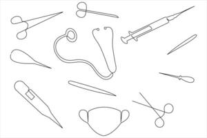 Continuous single line art drawing of medical tools illustration vector