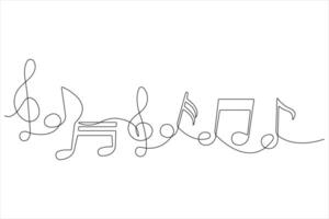 Multiple musical notes continuous one line art musical symbols and outline vector