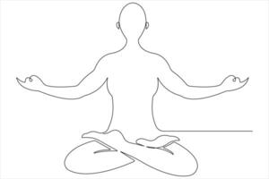 Continuous one line art drawing of man doing exercise in yoga pose outline illustration vector