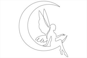 Fairy continuous one line art drawing of outline vector