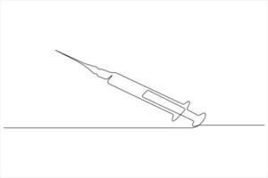 One continuous line drawing of medical disposable plastic syringe with needle applicable for vaccine injection vector