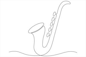 ilustración continuo uno línea dibujo de saxofón música instrumento símbolo vector