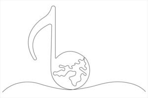 illustration of continuous one line drawing musical notation with the world vector