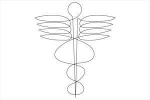 Continuous single line art drawing of caduceus as a symbol of medicine outline vector