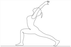 Continuous one line art drawing of man doing exercise in yoga pose outline illustration vector