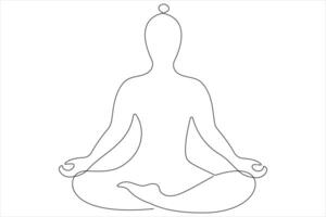 Continuous one line art drawing of man doing exercise in yoga pose outline illustration vector