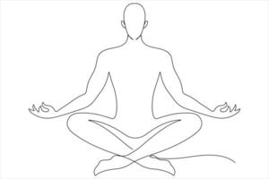 Continuous one line art drawing of man doing exercise in yoga pose outline illustration vector