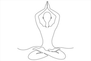 Continuous one line art drawing of man doing exercise in yoga pose outline illustration vector