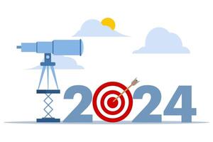 2024 panorama concepto. visión de conjunto o análisis de el año. pronóstico o visión de el futuro economía, futuro negocio oportunidades o retos, binocular oportunidades en binocular futuro objetivos 2024. vector