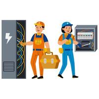 Man and Woman Electrician Profession vector