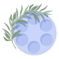 Empty blue seder plate with olive branch around vector