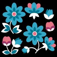 Set of ethnic mexican flowers embroidery vector
