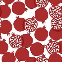 Seamless pattern of red pomegranate fruits and cut ones on a white background vector