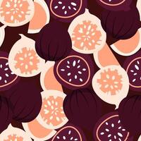 Dense seamless pattern of ripe whole and cut figs vector