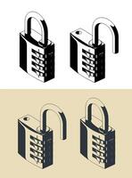 Combination padlock illustrations vector