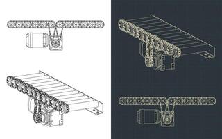 Blueprints of roller conveyor with chain drive vector