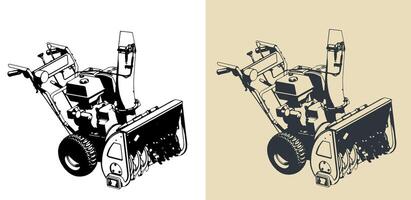 Stylized illustrations of snowblower vector