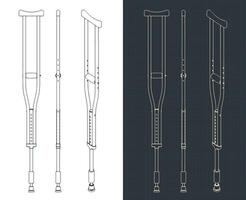 Aluminum adjustable crutches blueprints vector