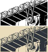 estructura de rodillo transportador con cadena conducir vector