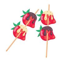 Flat Stickers Depicting Strawberry Desserts vector