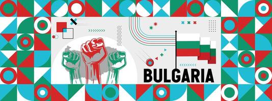 Flag and map of Bulgaria with raised fists. National day or Independence day design for Counrty celebration. Modern retro design with abstract icons. vector