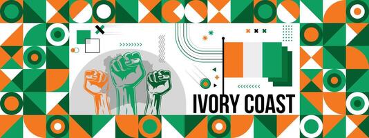 Flag and map of Ivory Coast with raised fists. National day or Independence day design for Counrty celebration. vector