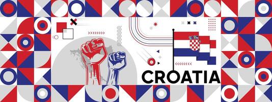 Flag and map of Croatia with raised fists. National day or Independence day design for Counrty celebration. vector