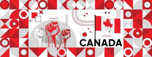 Flag and map of Canada with raised fists. National day or Independence day design for Counrty celebration. vector