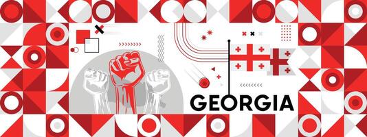 Flag and map of Georgia with raised fists. National day or Independence day design for Counrty celebration. Modern retro design with abstract icons. vector