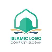 Islamic logo template, Ribbon islamic dome palace logo design template vector