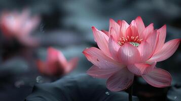 rosado flor con agua gotas foto