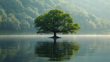 solitario árbol en medio de lago foto