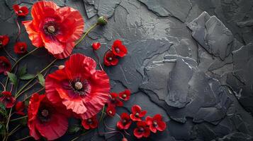 rojo flores en negro superficie foto