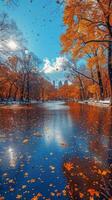 Lake Surrounded by Trees With Orange Leaves photo