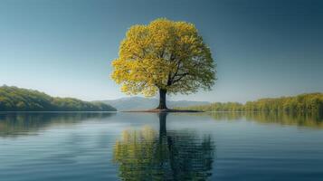 solitario árbol en medio de lago foto