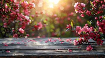 Pink Flowers on Wooden Table photo